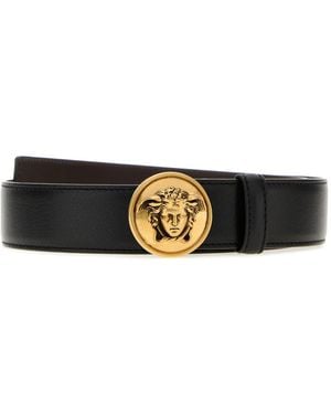 Versace Black Leather Belt - White