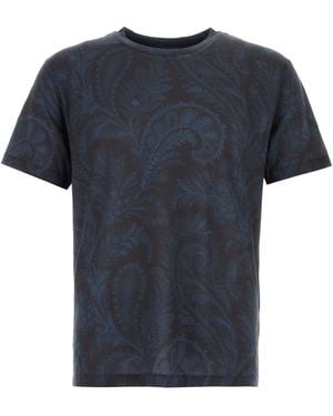 Etro Embroidered Lyocell T-Shirt - Blue