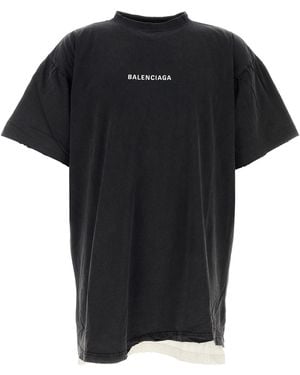 Balenciaga T-shirt oversize in cotone ardesia - Nero