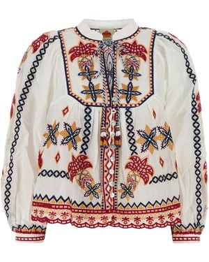 FARM Rio Embroidered Cotton Marys Tiles Blouse