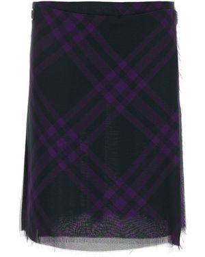 Burberry Check-Pattern Frayed Kilt - Blue