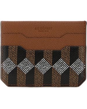 AU DEPART Printed Leather Card Holder - Brown