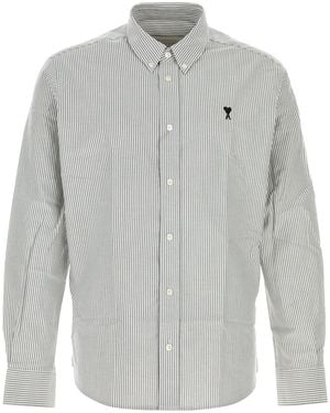 Ami Paris Embroidered Oxford Shirt - Grey