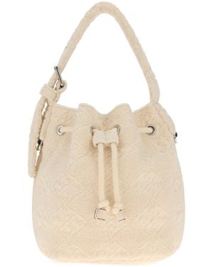Tory Burch White Terry Fabric Bucket Bag - Natural