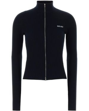 Miu Miu Cardigan in cotone blu notte