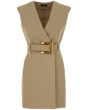 Balmain Beige Gabardine Dress - Natural