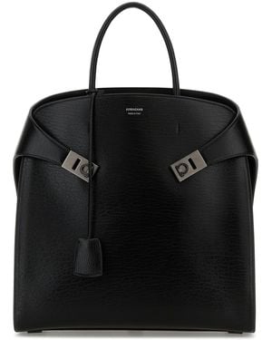 Ferragamo Black Leather Hug Shopping Bag
