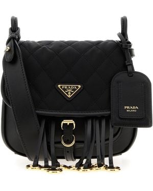 Prada Borsa a tracolla nera in tessuto e pelle - Nero
