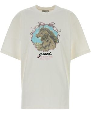 Ganni Ivory Cotton Oversize T-shirt - White