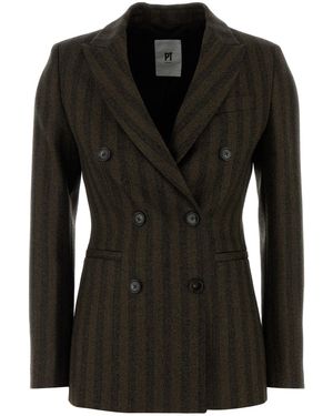 PT Torino Embroidered Stretch Wool Blazer - Black