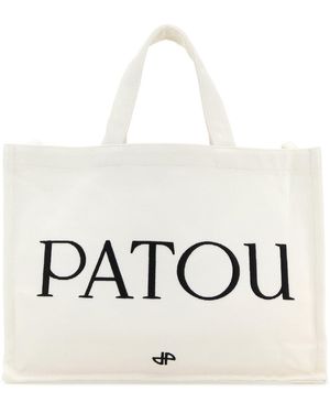 Patou White Canvas Shopping Bag