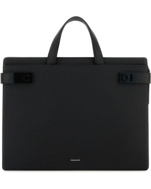 Ferragamo Black Leather Twins Briefcase