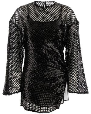 The Attico Embellished Mesh Mini Dress - Black