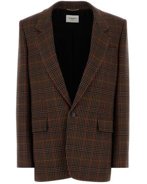 Saint Laurent Giacca in lana ricamata - Marrone