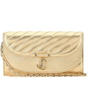 Jimmy Choo Gold Leather Avn Curve Clutch - Natural