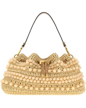 Borsa In Paglia Da Donna Con Fiori In Tessuto: Shopper Spiaggia Messengero Tote - Capiente E Pratica Per L'Estate, Beige