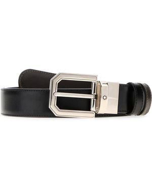 Montblanc Black Leather Reversible Belt - White