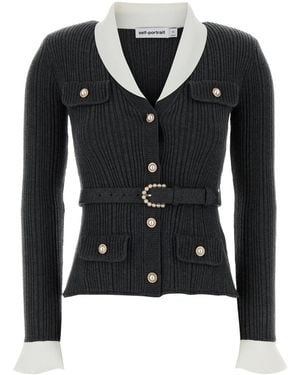 Self-Portrait Dark Grey Knit Cardigan - Black