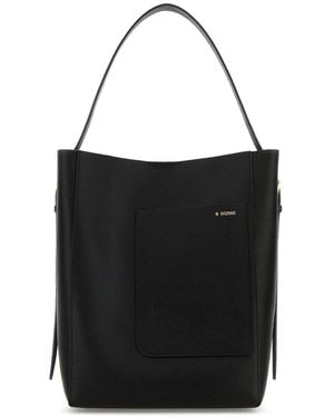 Valextra Black Leather Soft Bucket Bag