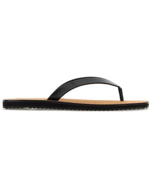 The Row Black Leather City Thong Slippers