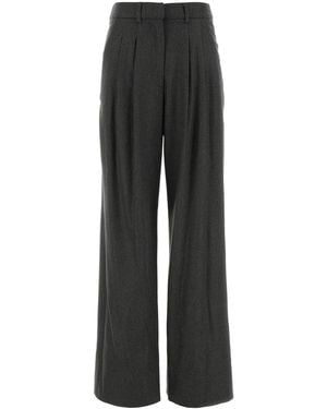 PT Torino Charcoal Stretch Wool Blend Wide-leg Pant - Black