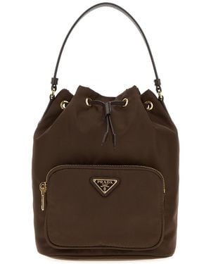 Prada Borsa a secchiello Duet in Re-Nylon marrone