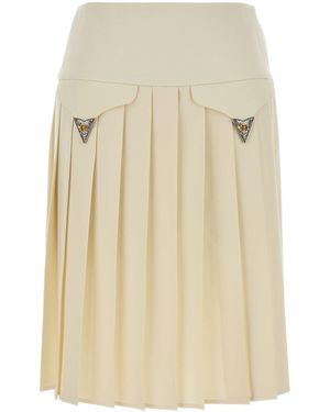 Versace Ivory Stretch Wool Skirt - Natural