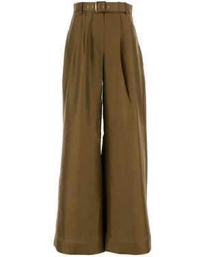Zimmermann Satin Crush Wide-Leg Pant - Green