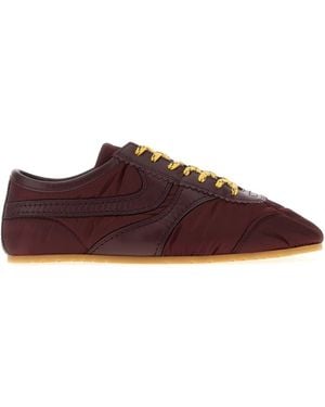 Dries Van Noten Bordeaux Fabric And Leather Sneakers - Brown
