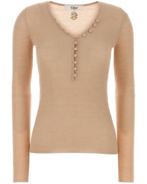 Chloé Pink Wool T-shirt - Natural