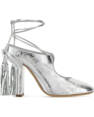 Dries Van Noten Silver Leather Mules - White