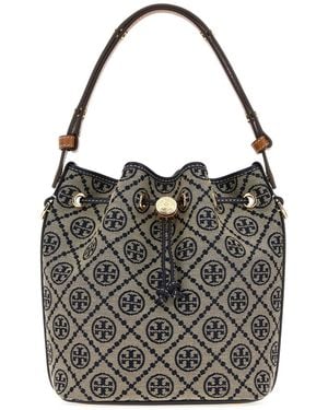 Tory Burch Embroidered Canvas Bucket Bag - Black