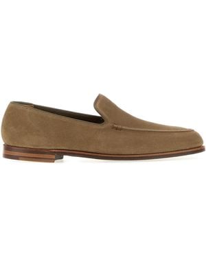 Crockett & Jones Khaki Suede Salcombre Loafers - Brown