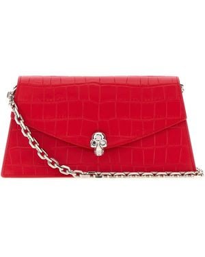 McQueen Red Leather Mini Skull Crossbody Bag
