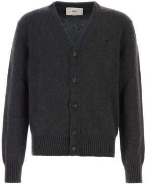 Ami Paris Charcoal Cashmere Blend Cardigan - Black