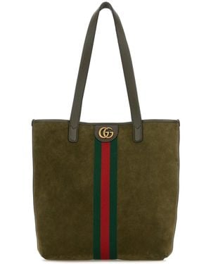 Gucci Borsa shopping Ophidia in pelle scamosciata verde oliva