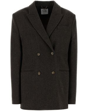 LE SULLY STUDIO Dark Brown Stretch Wool Blend Blazer - Black