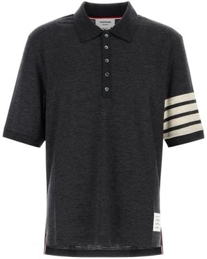 Thom Browne Dark Grey Wool Polo Shirt - Black