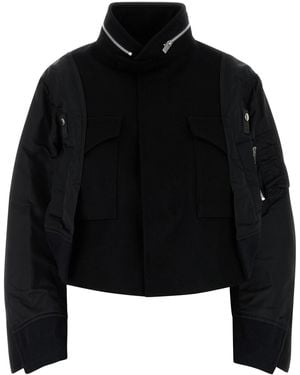 Sacai Black Wool And Nylon Bomber Jacket