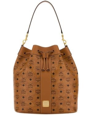 MCM Borsa a secchiello Dessau grande in tela stampata - Marrone