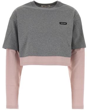 Miu Miu T-shirt in cotone grigio