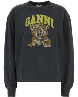 Ganni T-shirt oversize in cotone grafite - Nero
