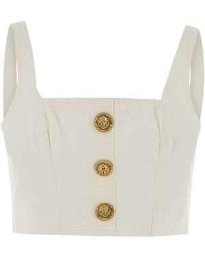 Balmain White Denim Crop-top