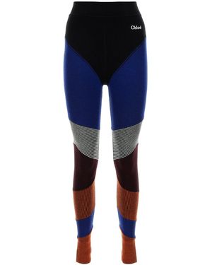 Chloé Leggings in misto lana stretch multicolor - Blu