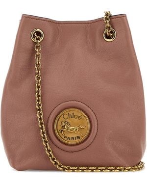 Chloé Antiqued Pink Leather Horse Medal Bucket Bag - Brown