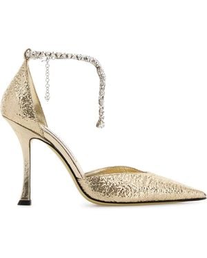 Jimmy Choo Gold Fabric Stevie 100 Court Shoes - White