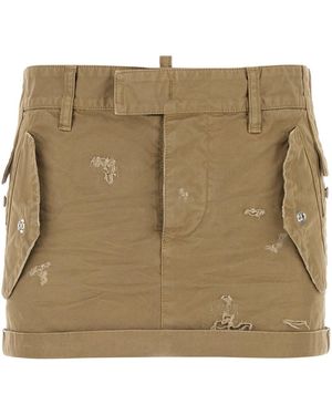 DSquared² Dsquared Khaki Canvas Mini Skirt - Natural