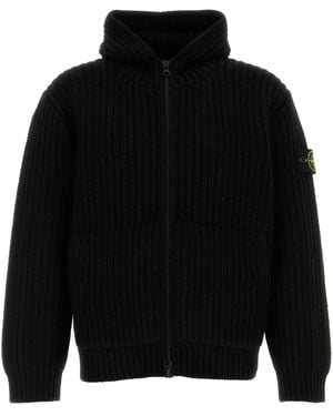 Stone Island Black Wool Blend Sweatshirt