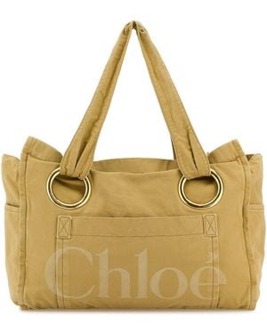 Chloé Mustard Canvas Shopping Bag - Yellow