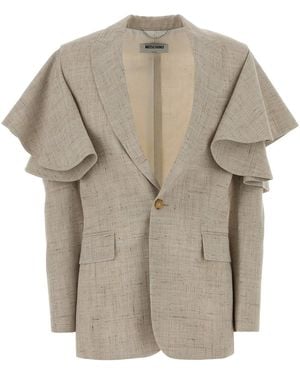 Moschino Textured Notched Lapel Jacket - Natural